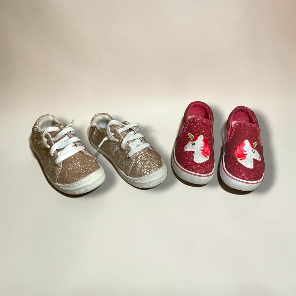 Wonder Nation Toddler Girls Shoes Size 11 Lot 2 Glitter Sneakers Unicorn Slip On